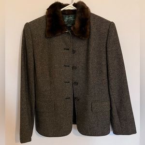 Wool jacket with faux fur collar